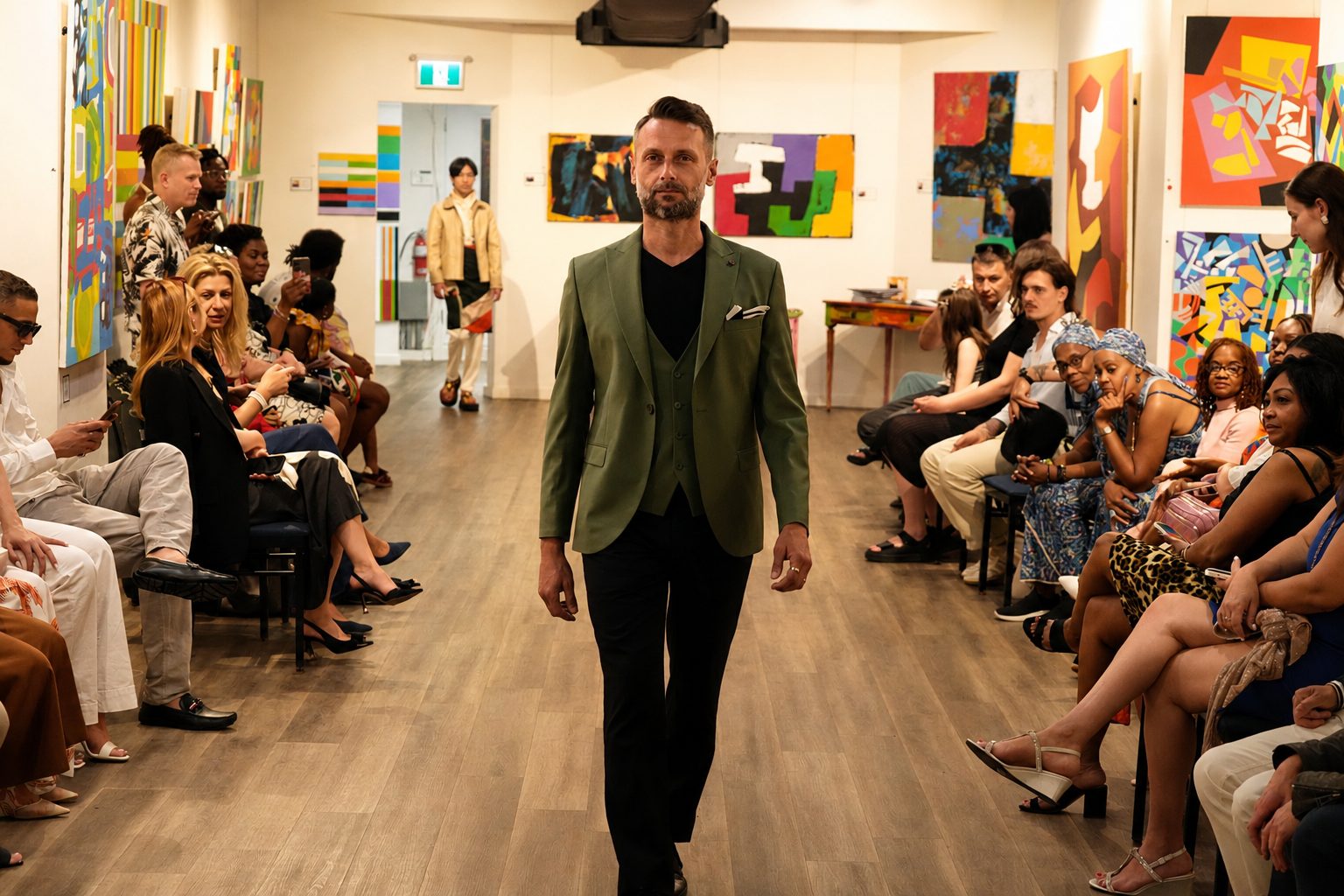 Patrice Labasse en défilé, veste verte
